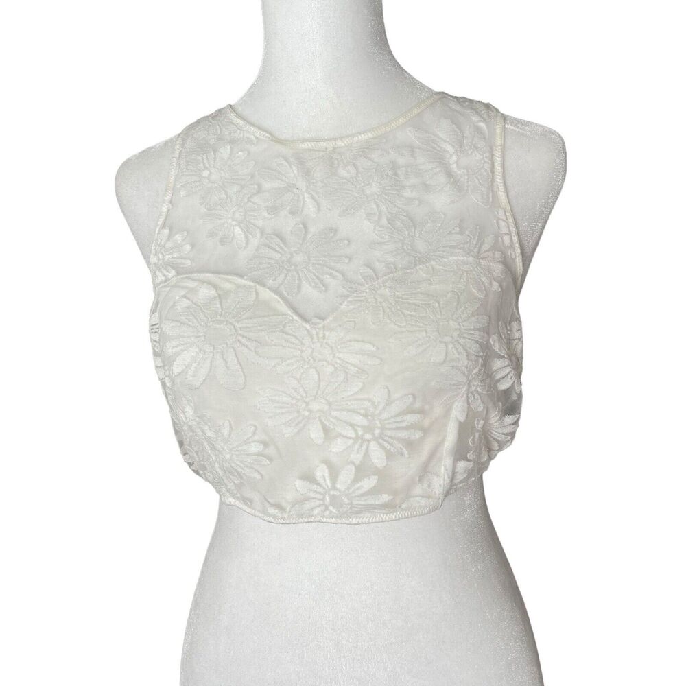 Out From Under Large Crop Top Sheer Floral Cream Racerback Tank Urban